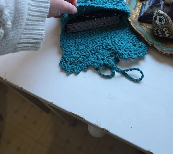 Teal Tarot Card Or Oracle Card Holder - Handmade Cotton Crochet - Picture 2 of 5
